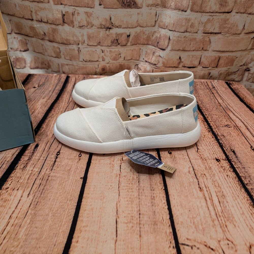 Tom's Alpargata Mallow Casual White Canvas Slip-On Shoes with Leopard Insole 6 - Picture 6 of 15